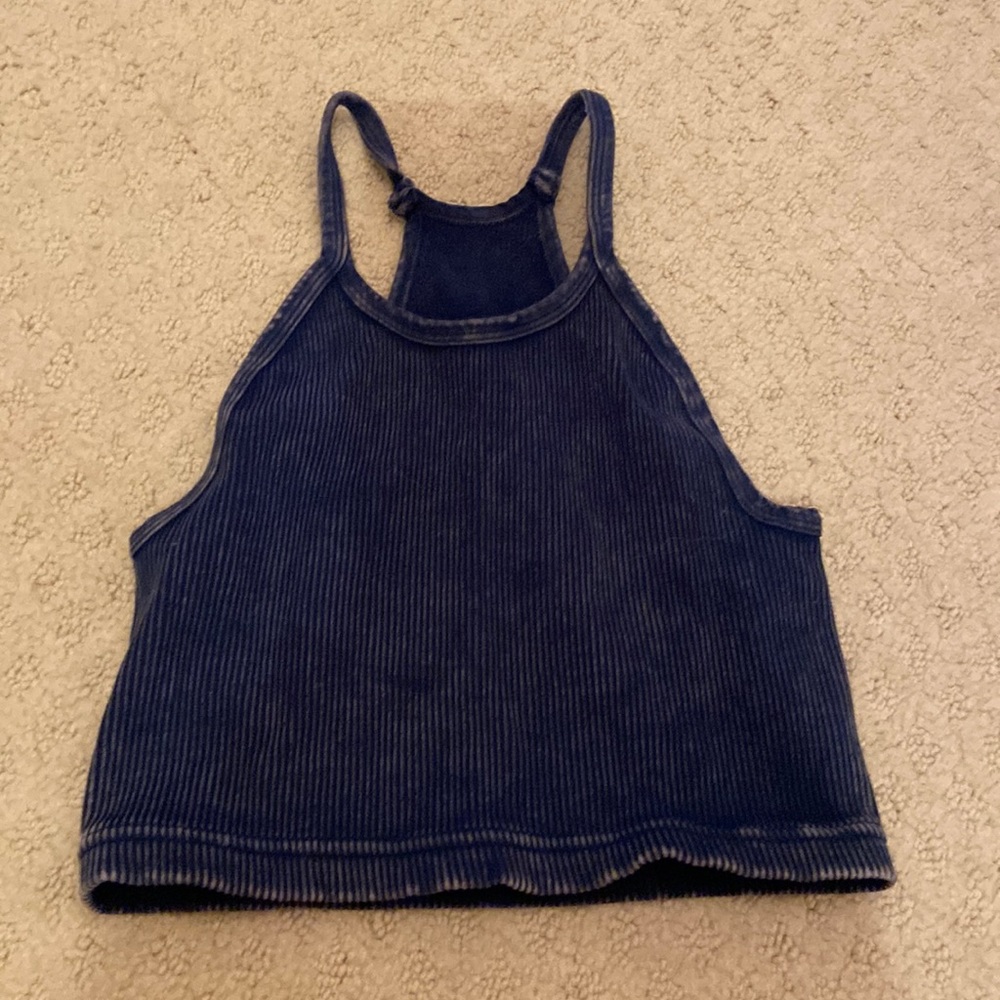Free People Movement high neck tank, super cool distressed blue color.